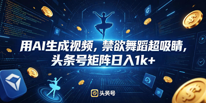 用AI生成视频，禁欲舞蹈超吸睛，头条号矩阵日入1k+-52项目站