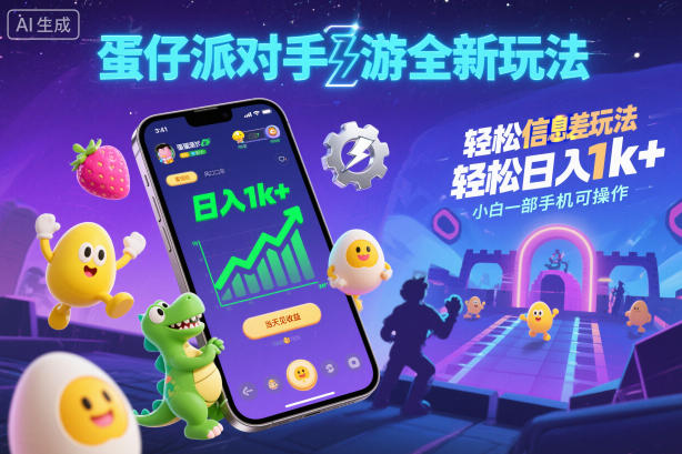 蛋仔派对手游全新玩法，轻松日入1k+，风口信息差玩法，当天见收益，小白一部手机可操作-52项目站