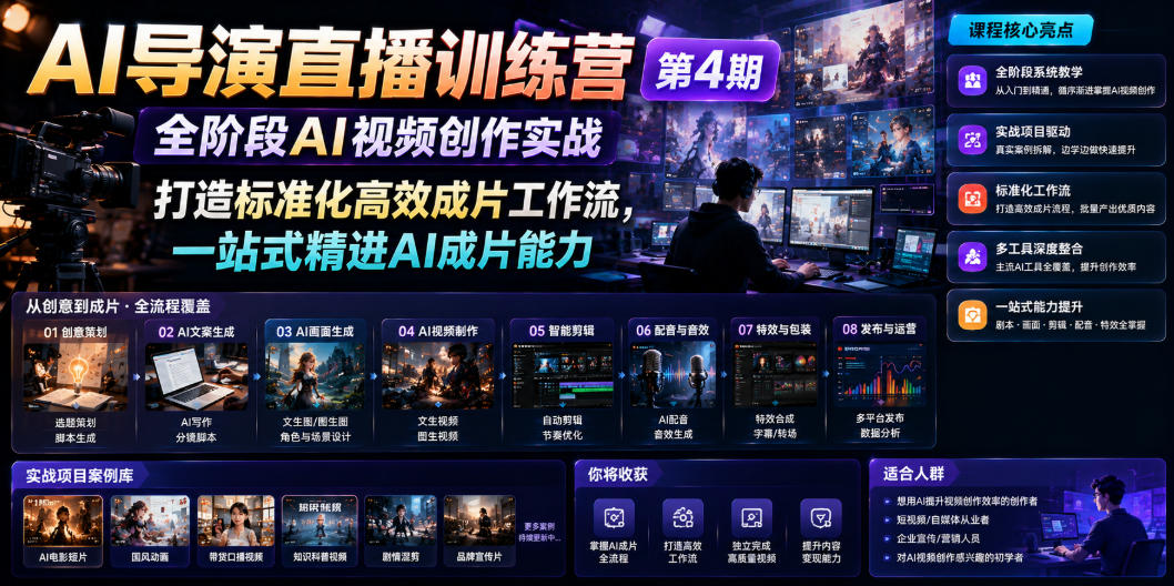 AI导演直播训练营第4期|全阶段AI视频创作实战,打造标准化高效成片工作流,一站式精进AI成片能力-52项目站