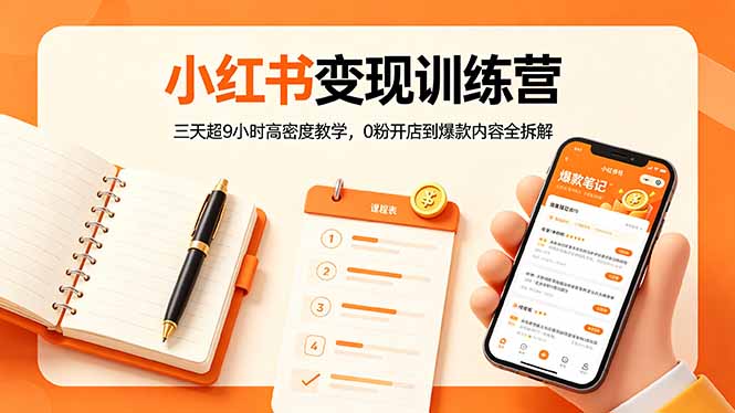 小红书变现训练营：三天超9小时高密度教学，0粉开店到爆款内容全拆解-52项目站
