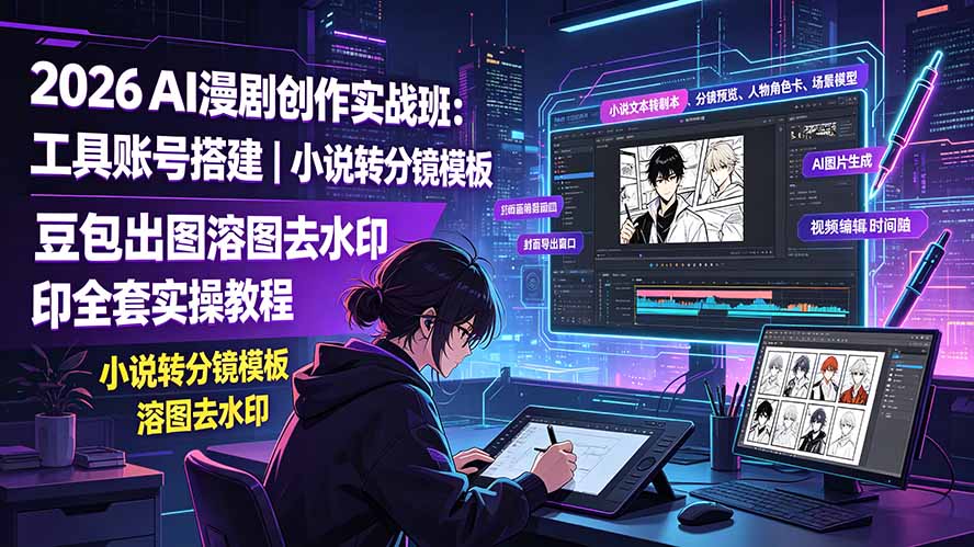2026AI漫剧创作实战班：工具账号搭建｜小说转分镜模板｜豆包出图溶图去水印全套实操教程-52项目站