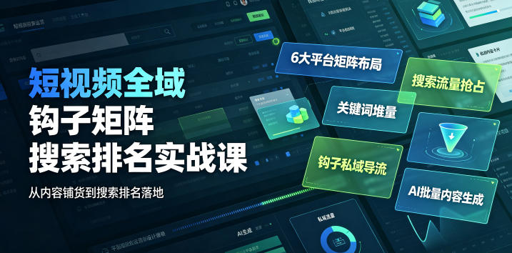 短视频全域钩子矩阵搜索排名实战课｜6大平台矩阵布局、关键词堆量抢占搜索流量、钩子私域导流、AI批量内容生成-52项目站