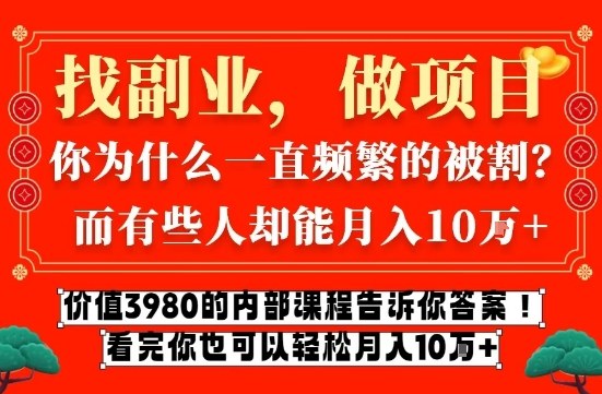 价值3980的网创内部课程，告诉你互联网创业月入10个W的秘密【揭秘】-52项目站
