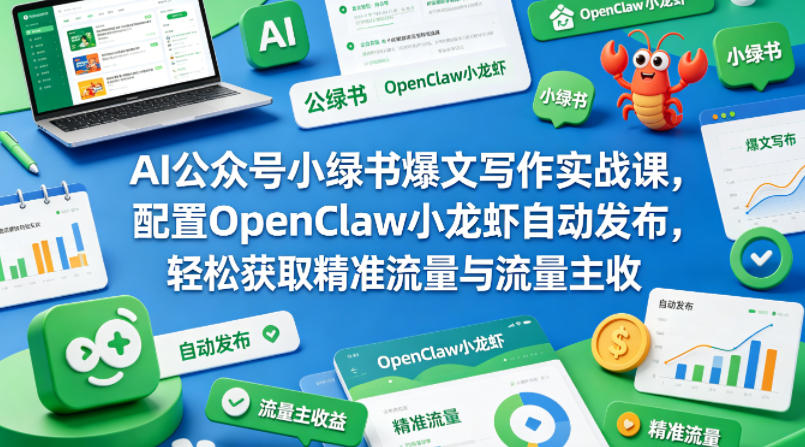 AI公众号小绿书爆文写作实战课，配置OpenClaw小龙虾自动发布，轻松获取精准流量与流量主收益-52项目站