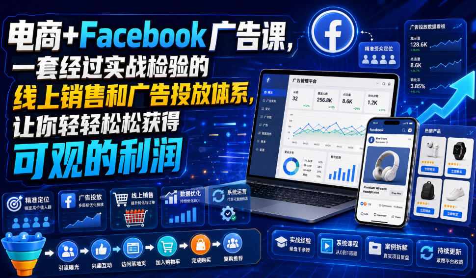 电商+Facebook广告课，一套经过实战检验的线上销售和广告投放体系，让你轻轻松松获得可观的利润【原创双语字幕】-52项目站