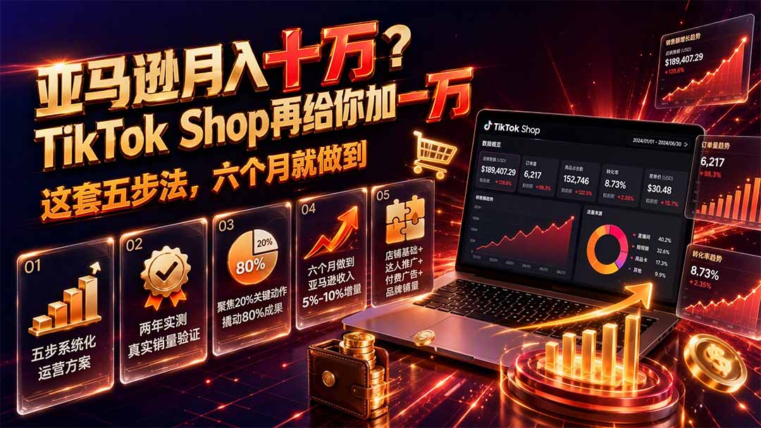 亚马逊月入十万?TikTok Shop再给你加一万——这套五步法,六个月就做到【原创双语字幕】-52项目站
