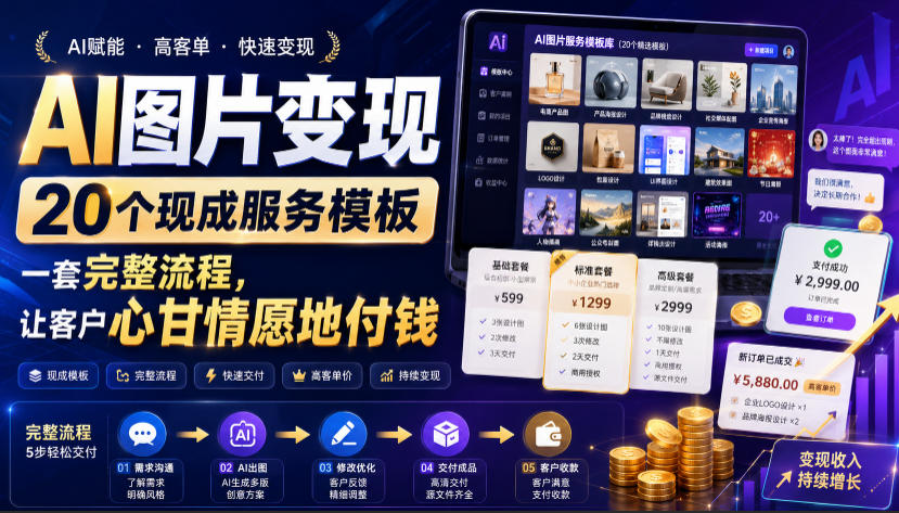 AI图片变现，20个现成服务模板，一套完整流程，让客户心甘情愿地付钱【原创双语字幕】-52项目站