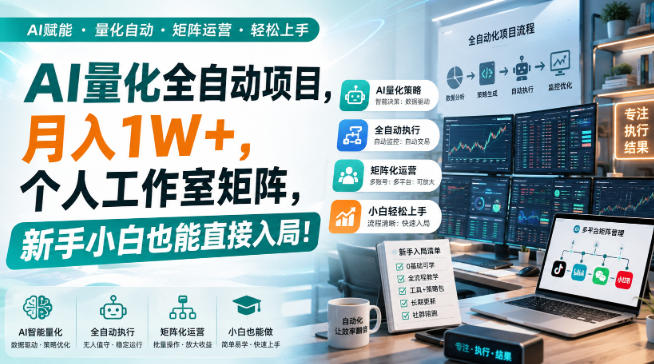 AI量化全自动挂机，月入1W+，个人工作室矩阵，新手小白也能直接入局！-52项目站