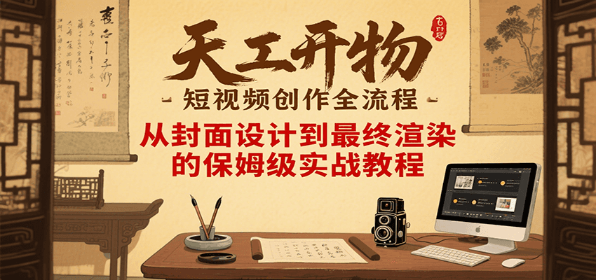 天工开物短视频创作全流程，从封面设计到最终渲染的保姆级实战教程-52项目站