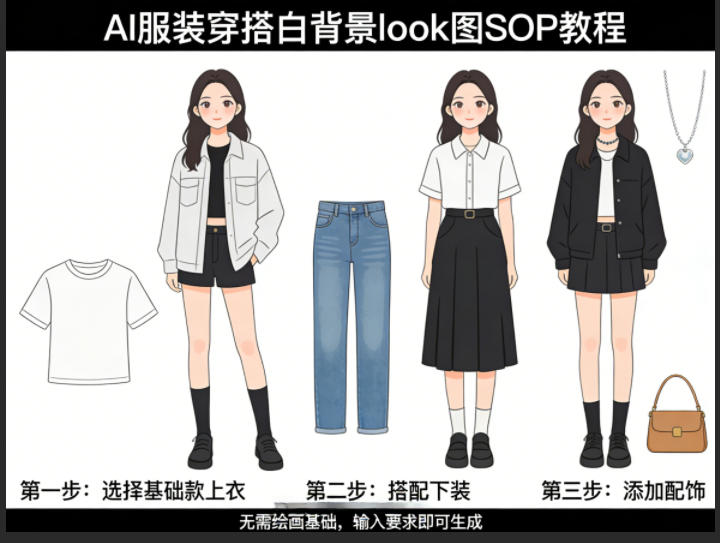 AI服装穿搭白背景look图SOP教程，不用会画画，提几句具体要求，AI就能还你一个奇迹-52项目站
