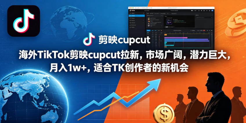 海外TikTok剪映cupcut拉新，市场广阔，潜力巨大，月入1w+，适合TK创作者的新机会-52项目站