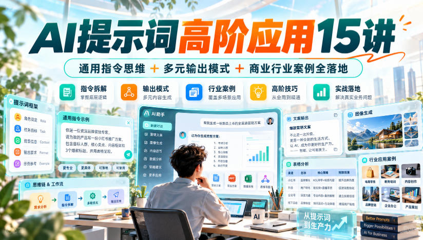 AI提示词高阶应用15讲|通用指令思维+多元输出模式+商业行业案例全落地-52项目站