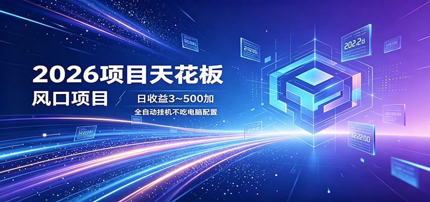 2026项目天花板，风口项目，日收益3~500+全自动挂机，不吃配置-52项目站