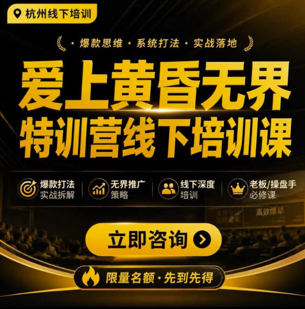 爱上黄昏无界特训营AI推广实战7月27-30杭州线下课，AI落地淘宝最完整的课程，学天猫淘宝的老板必看-52项目站