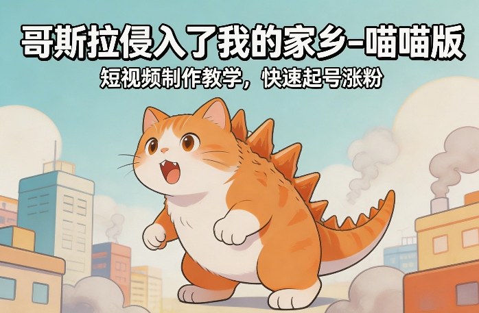 哥斯拉侵入了我的家乡–喵喵版短视频制作教学，快速起号涨粉-52项目站