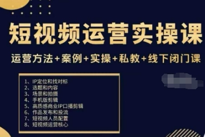短视频运营实操课，运营方法+案例+实操+私教+线下闭门课-52项目站