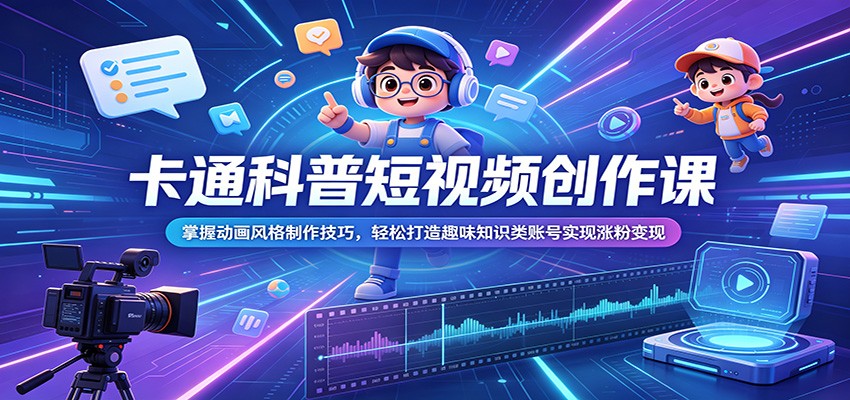 卡通科普短视频创作课:掌握动画风格制作技巧,轻松打造趣味知识类账号实现涨粉变现-52项目站