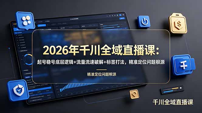 2026年千川全域直播课：起号稳号底层逻辑+流量流速破解+标签打法，精准定位问题根源-52项目站