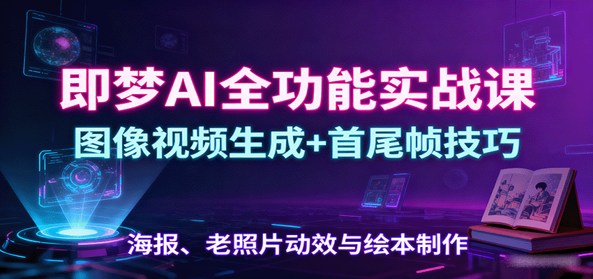 即梦AI全功能实战课：图像视频生成+首尾帧技巧，海报、老照片动效与绘本制作-52项目站