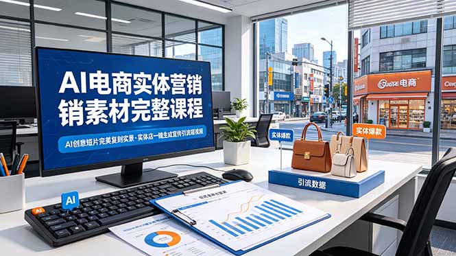 AI电商实体营销素材完整课程，AI创意短片完美复刻实景，实体店一键生成宣传引流短视频-52项目站