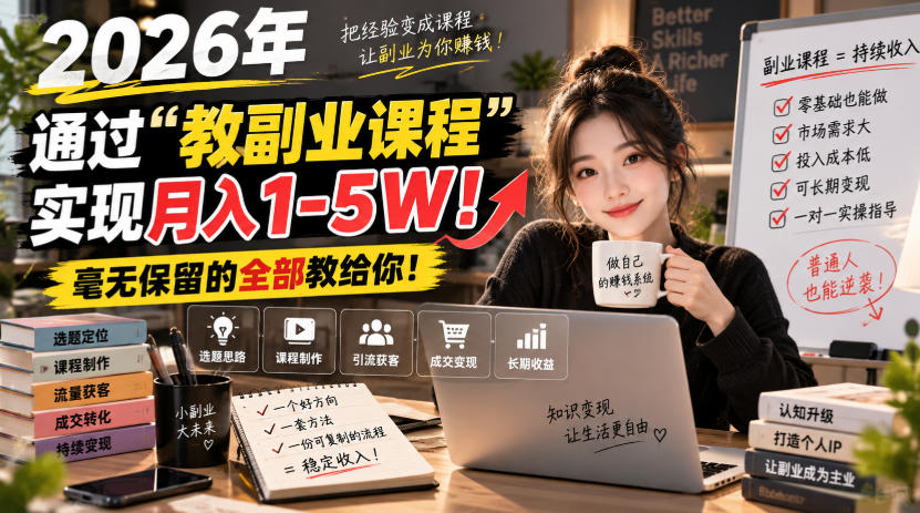 2026年通过“教副业课程”实现月入1-5W！毫无保留的全部教给你！【揭秘】-52项目站