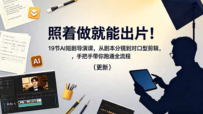 照着做就能出片!19节AI短剧导演课,从剧本分镜到对口型剪辑,手把手带你跑通全流程(更新-52项目站