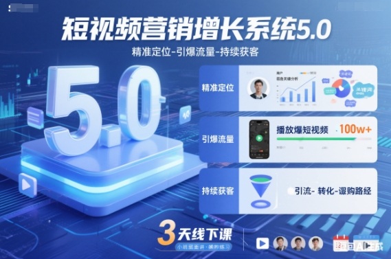 短视频营销增长系统5.0,精准定位-引爆流量-持续获客,3天线下课(音频+图片)-52项目站