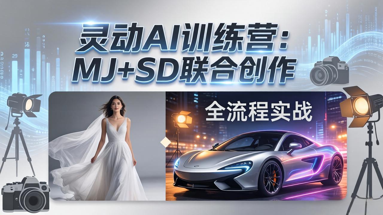 灵动AI训练营-3.0课程：MJ+SD联合创作，从婚纱大片到汽车广告，摄影后期全流程实战-52项目站