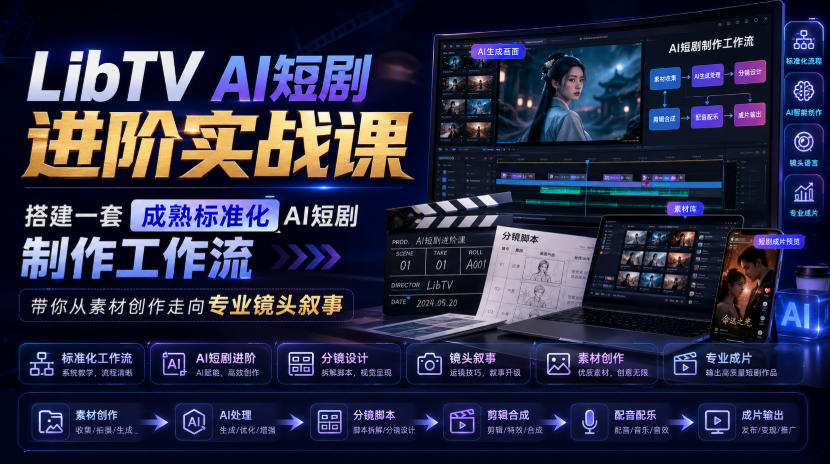 LibTV AI短剧进阶实战课，搭建一套成熟标准化AI短剧制作工作流，带你从素材创作走向专业镜头叙事(更新)-52项目站