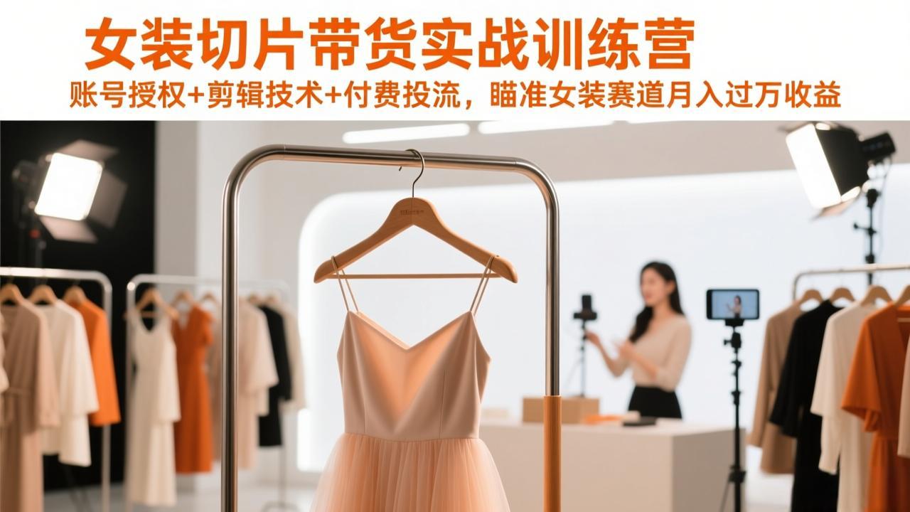 女装切片带货实战训练营，账号授权+剪辑技术+付费投流，瞄准女装赛道月入过万收益-52项目站