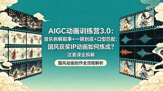 AIGC动画训练营3.0：音乐拆解叙事+一镜到底+口型匹配：国风获奖IP动画如何炼成？这套课全拆解-52项目站
