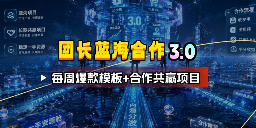团长蓝海合作3.0，每周爆款模板+合作共赢项目-52项目站