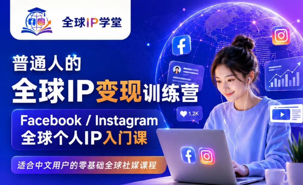普通人的全球IP变现训练营，Facebook/Instagram全球个人IP入门课，零基础全球社媒课程-52项目站