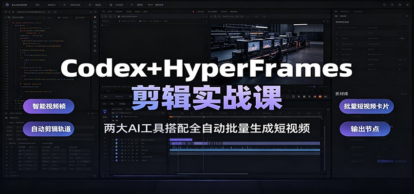 Codex+HyperFrames剪辑实战课：两大AI工具搭配全自动批量生成短视频-52项目站