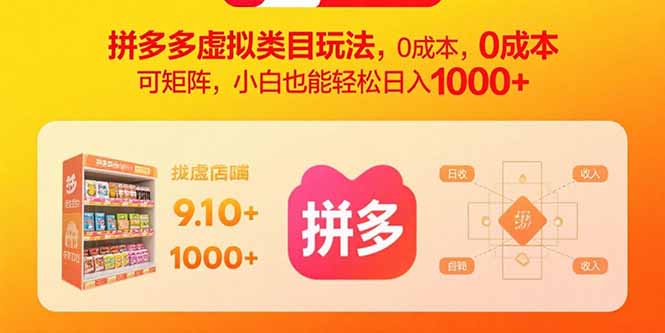 拼多多虚拟类目玩法，0成本，可矩阵，小白也能轻松日入1000+-52项目站