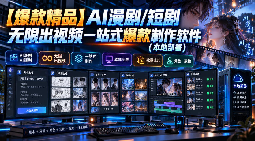 【爆款精品】AI漫剧/短剧无限出视频一站式爆款制作软件(本地部署)-52项目站
