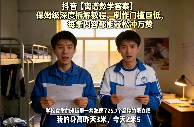 抖音【离谱数学答案】保姆级深度拆解教程，制作门槛巨低，每条内容都能轻松冲万赞，附详细步骤-52项目站