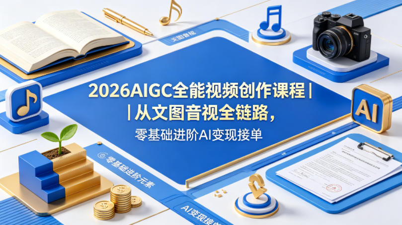 2026AIGC全能视频创作课程｜从文图音视全链路，零基础进阶AI变现接单-52项目站