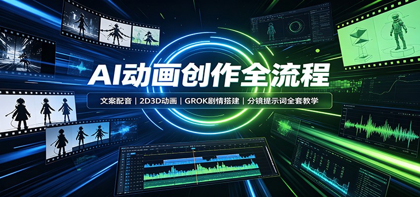 AI动画创作全流程：文案配音，2D3D动画，GROK剧情搭建，分镜提示词全套教学-52项目站