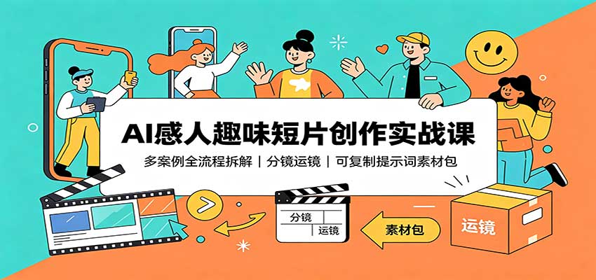 AI感人趣味短片创作实战课：多案例全流程拆解，分镜运镜，可复制提示词素材包-52项目站
