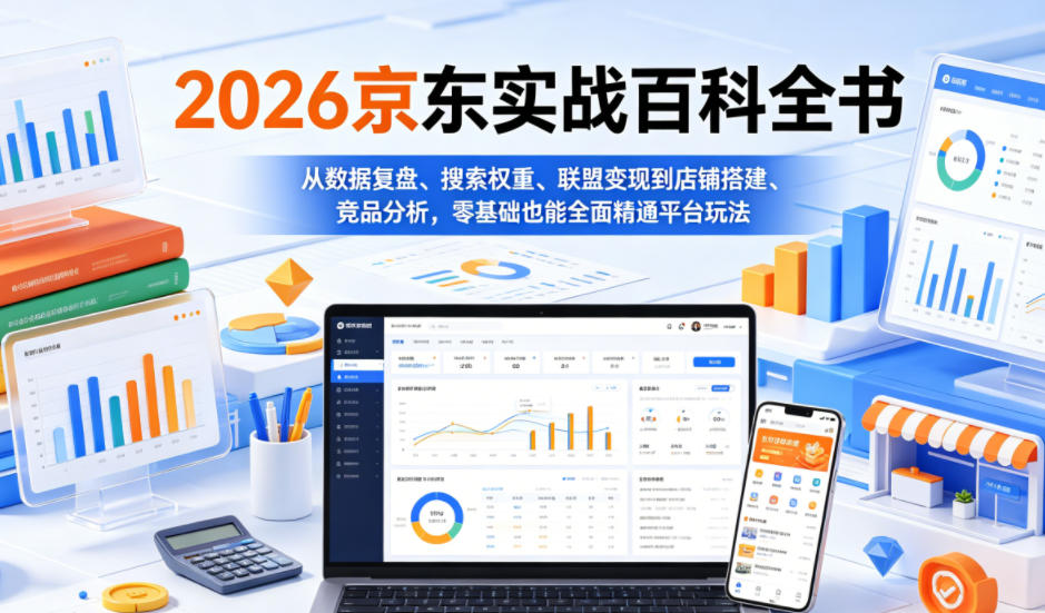 2026京东实战百科全书,从数据复盘、搜索权重、联盟变现到店铺搭建、竞品分析,零基础也能全面精通平台玩法-52项目站