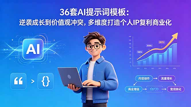 36套AI提示词模板:逆袭成长到价值观冲突,多维度打造个人IP复利商业化-52项目站