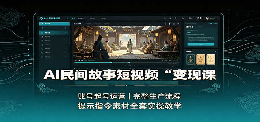 AI民间故事短视频变现课：账号起号运营，完整生产流程，提示指令素材全套实操教学-52项目站