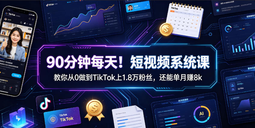 90分钟每天！短视频系统课教你从0做到TikTok上1.8万粉丝，还能单月賺8k【原创双语字幕】-52项目站