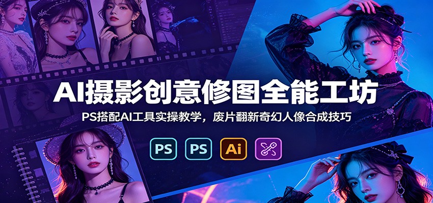 AI摄影创意修图全能工坊：PS搭配AI工具实操教学，废片翻新奇幻人像合成技巧-52项目站