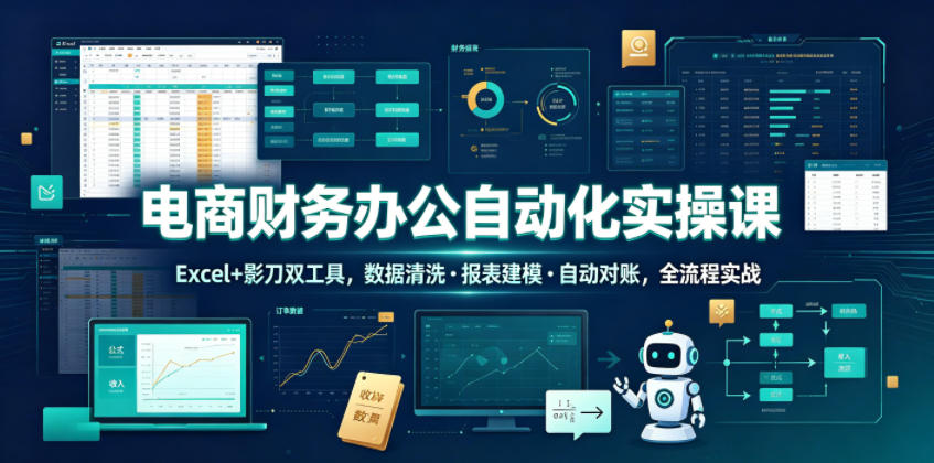 电商财务办公自动化实操课,Excel+影刀双工具,数据清洗・报表建模・自动对账,全流程实战-52项目站