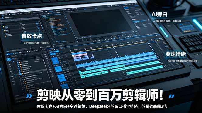 剪映从零到百万剪辑师!音效卡点+AI旁白+变速情绪,Deepseek+剪映口播全链路,剪辑效率翻3倍-52项目站