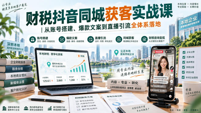 财税抖音同城获客实战课|从账号搭建、爆款文案到直播引流全体系落地-52项目站