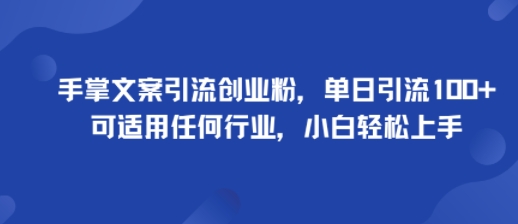手掌文案引流创业粉，单日引流100+，可适用任何行业，小白轻松上手-52项目站