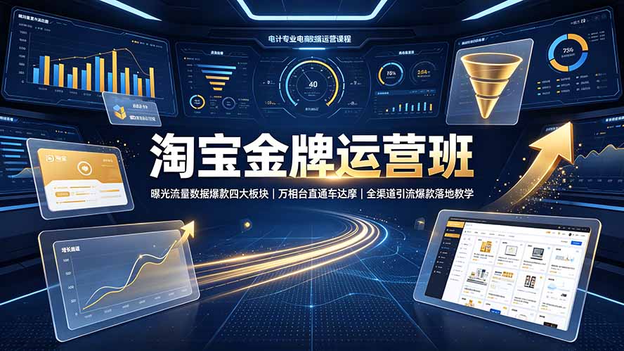 淘宝金牌运营班-7月：曝光流量数据爆款四大板块｜万相台直通车达摩｜全渠道引流爆款落地教学-52项目站